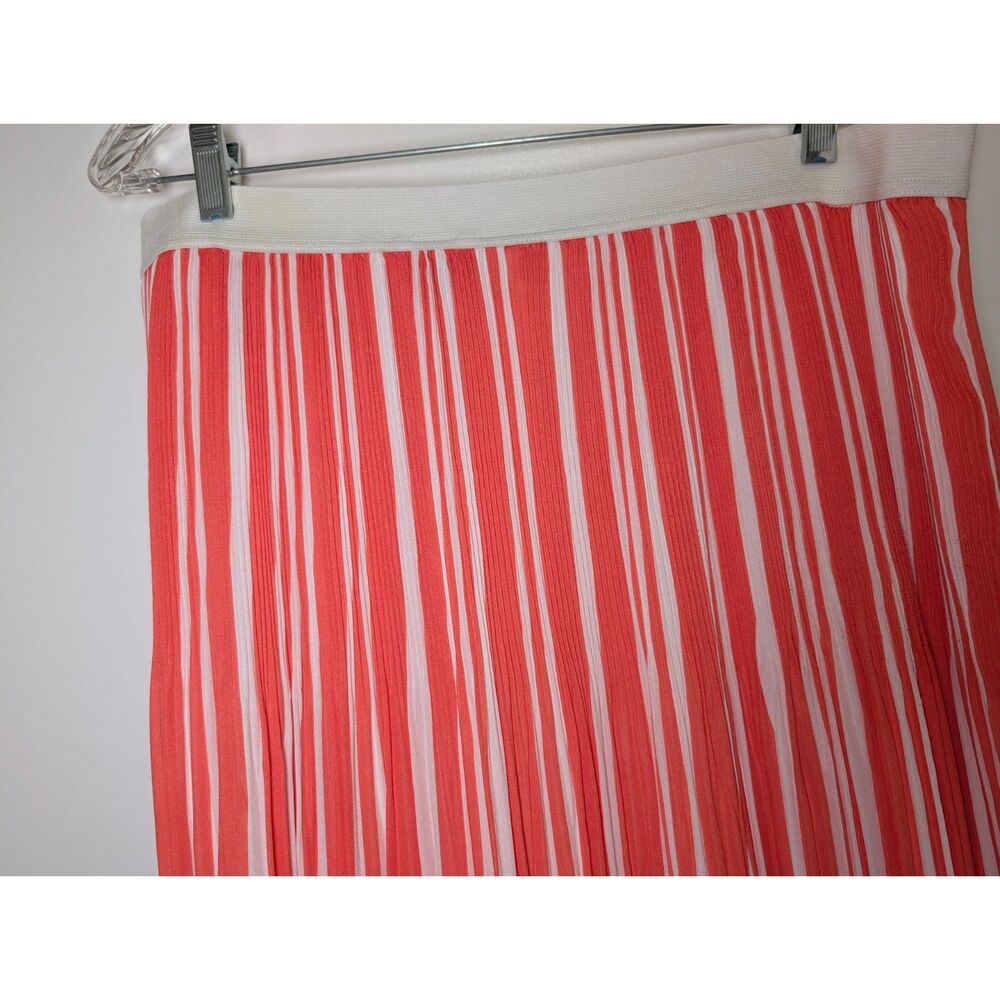 Striped Maxi Skirt XL Orange and White Pleated Coastal Resort Wear Preppy - Picture 9 of 10